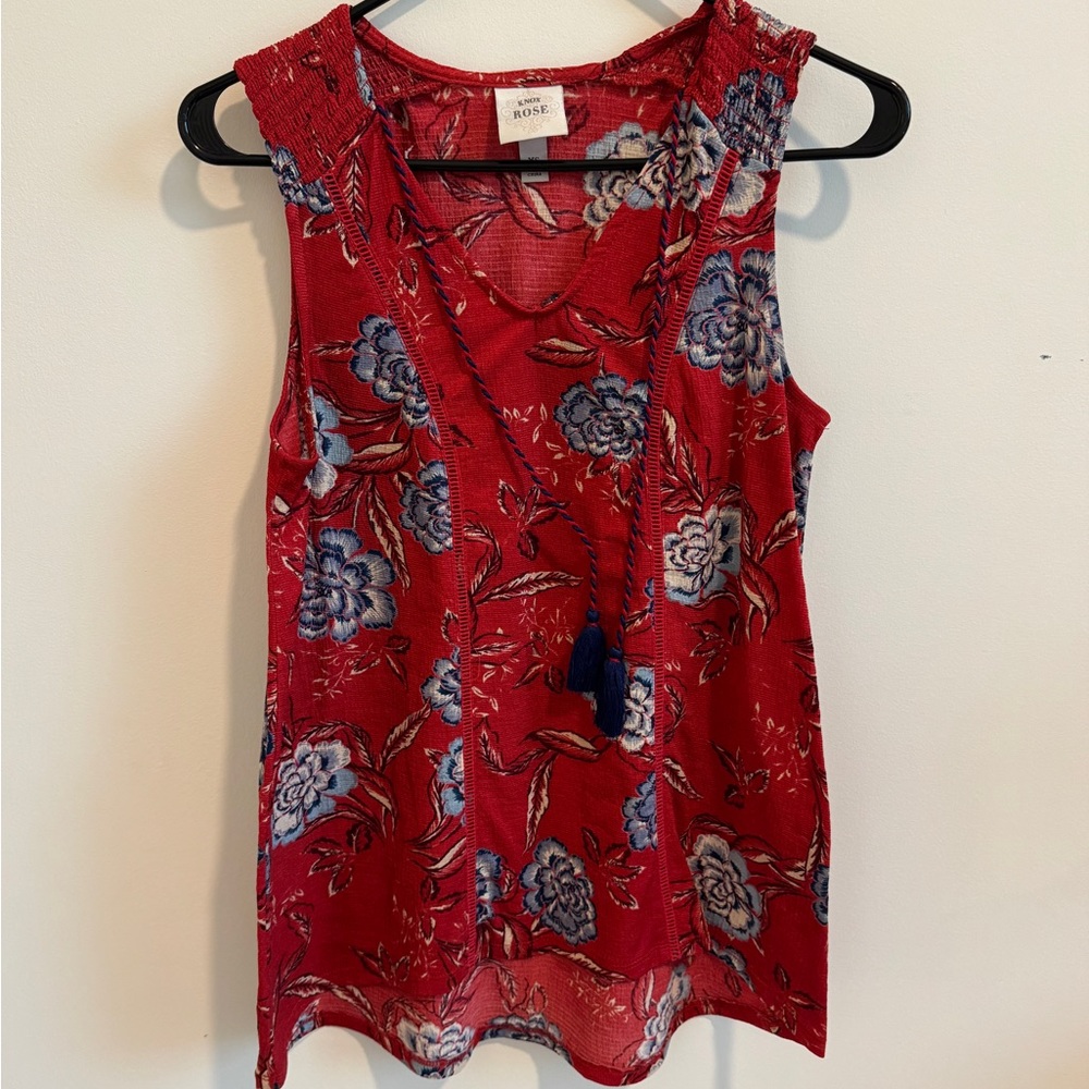 Knox Rose Red Sleeveless Tie Front Blouse